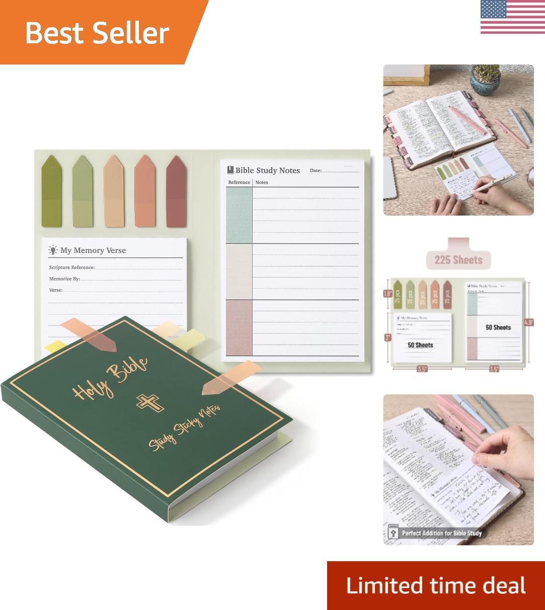 Enhanced Bible Study Experience with 225 Sticky Notes & 125 Tab Set in Vintage