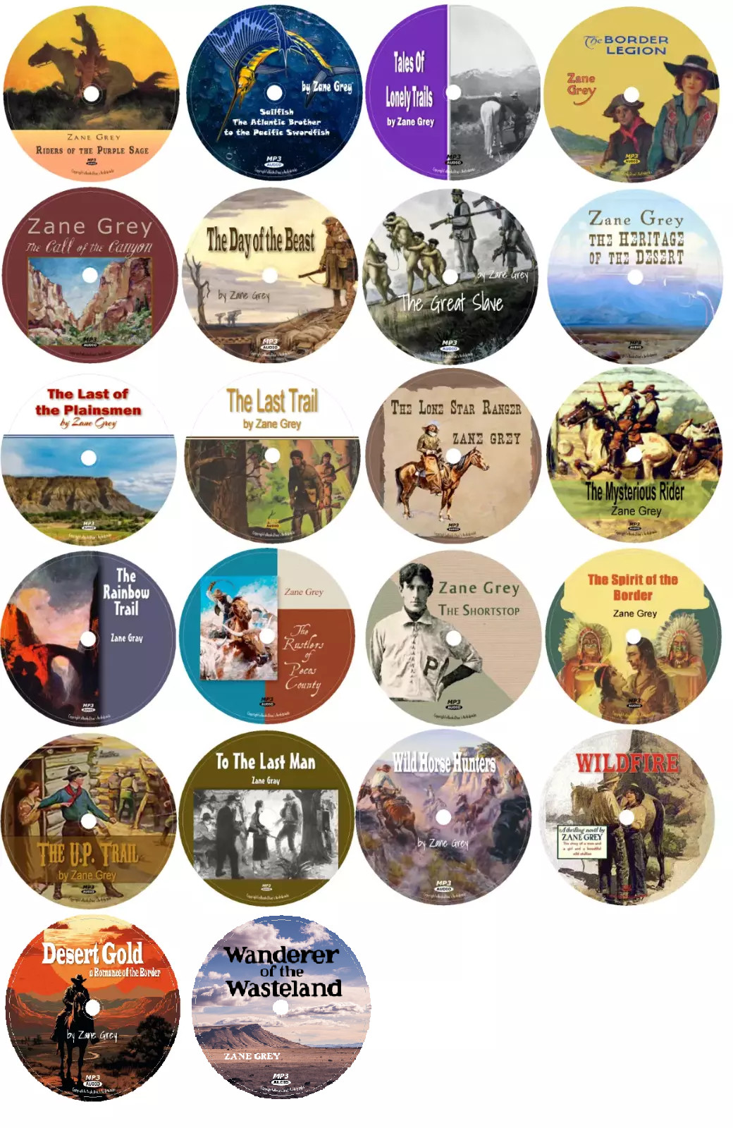 Zane Grey Collection of Westerns Audiobooks in 22 MP3 Audio CDs