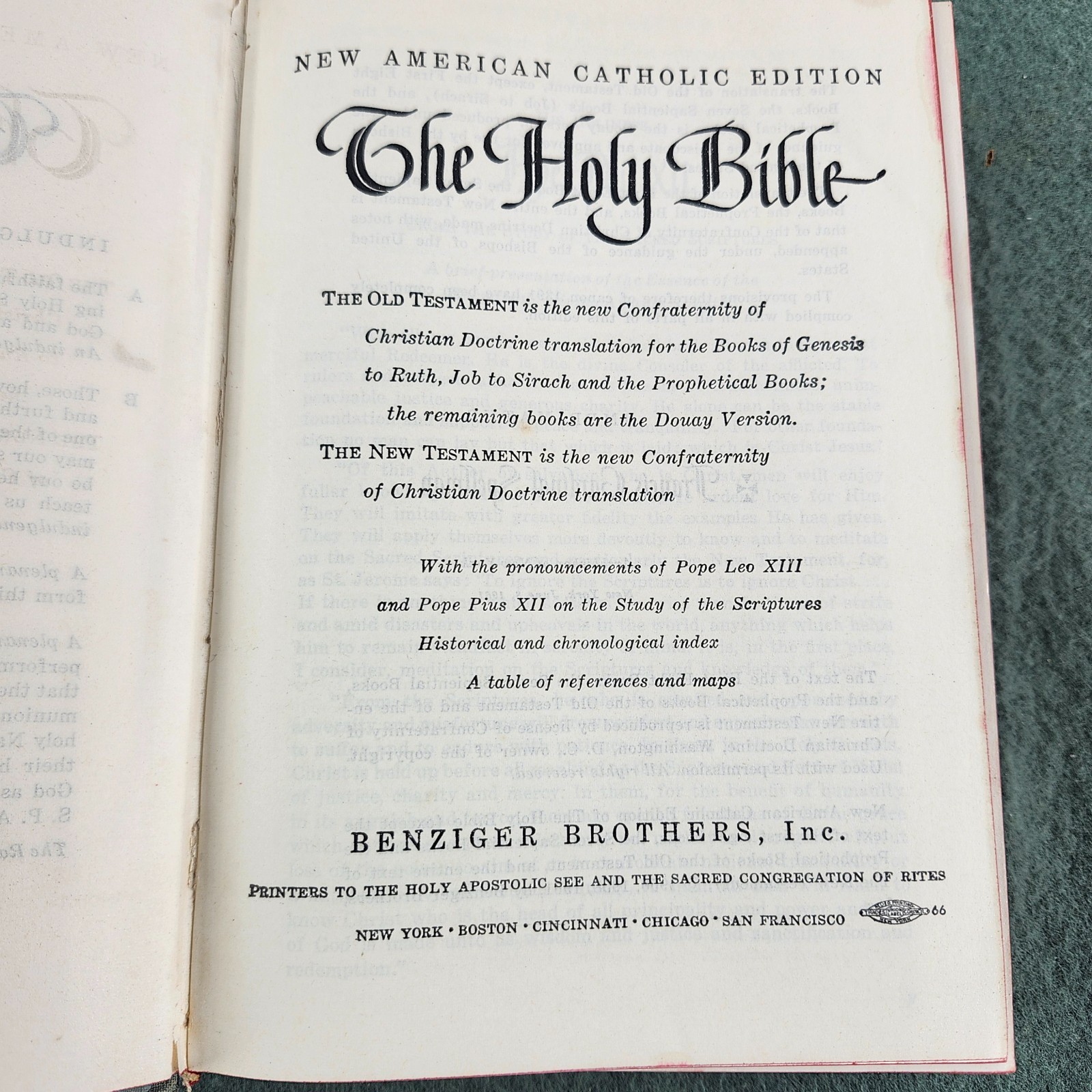 1961 The Holy Bible Confraternity Version HC Catholic Douay-Rheims Benziger Bros