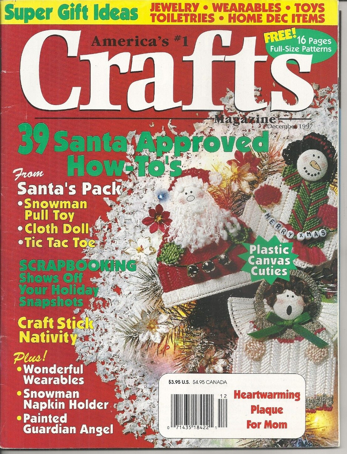 CRAFTS MAGAZINE DECEMBER 1997 W/FREE 16 PAGES PULL-OUT FULL SIZE PATTERNS