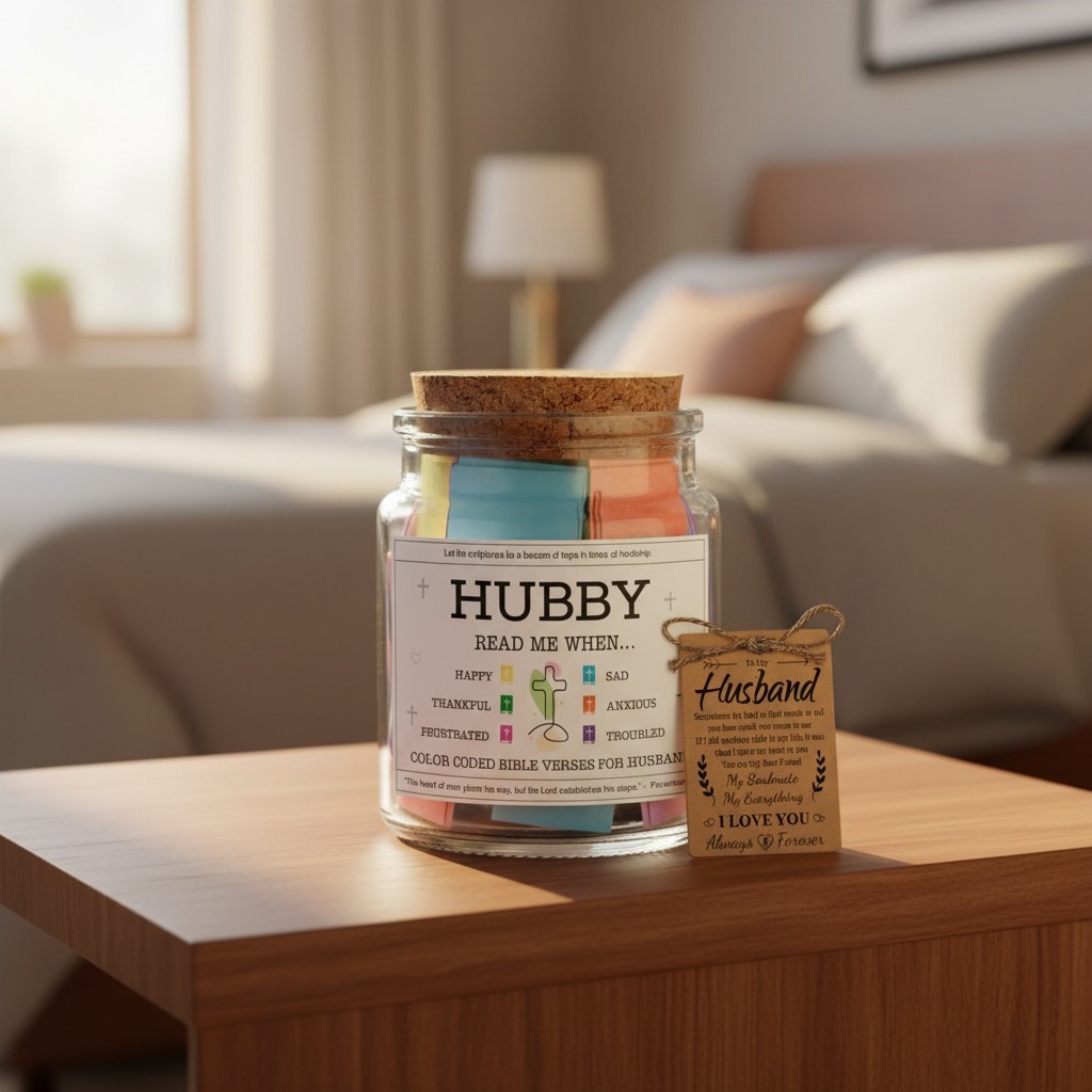Meaningful Christian Gifts for Husband – Color-Coded Bible Verse Jar, 5 oz