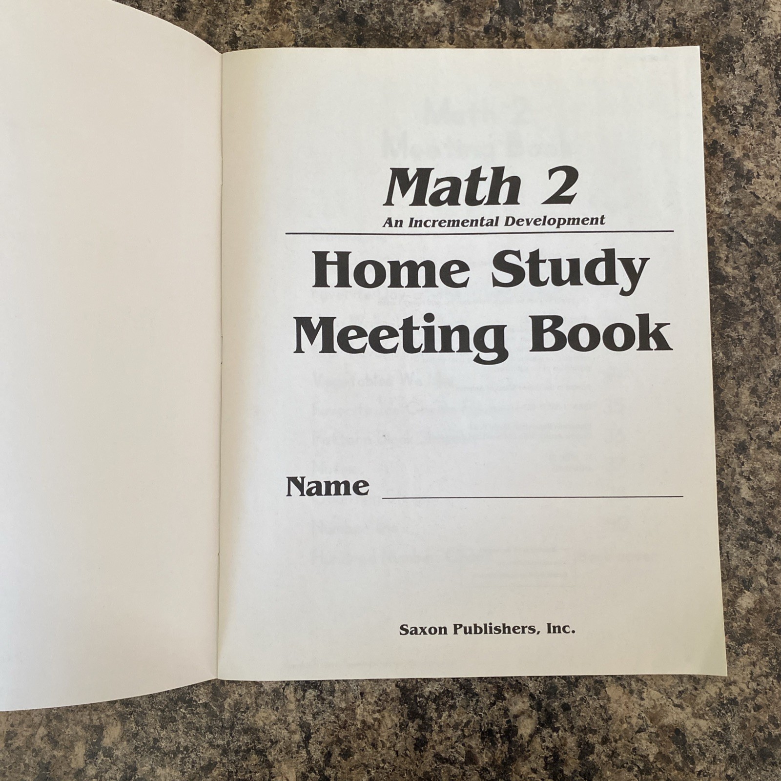 Saxon Math 2 Homeschool Home Study Student Meeting Book. Unused Copy