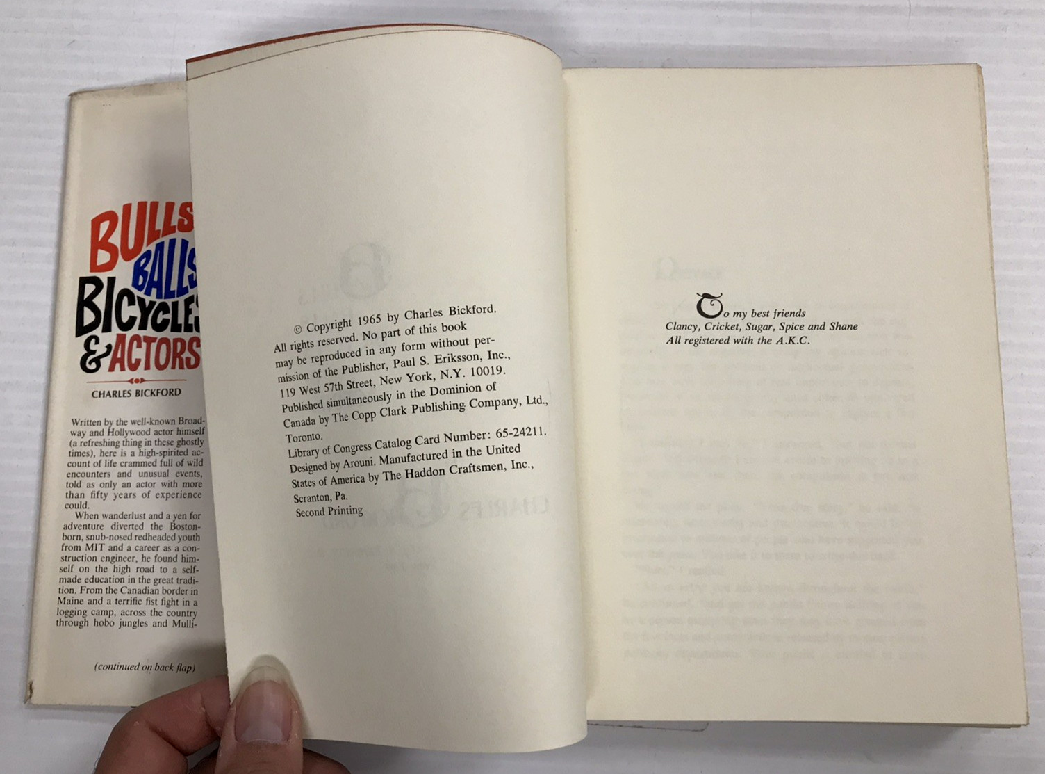 BULLS BALLS BICYCLES & ACTORS (1965) BOOK by Actor CHARLES BICKFORD *VG
