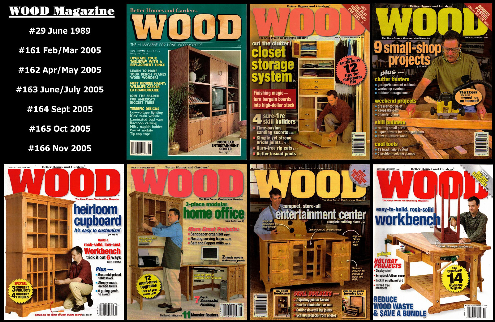 WOOD Magazine ~ 6 Issues of 2005 + June 1989 ~ 784 Pages! ~ Excellent Condition