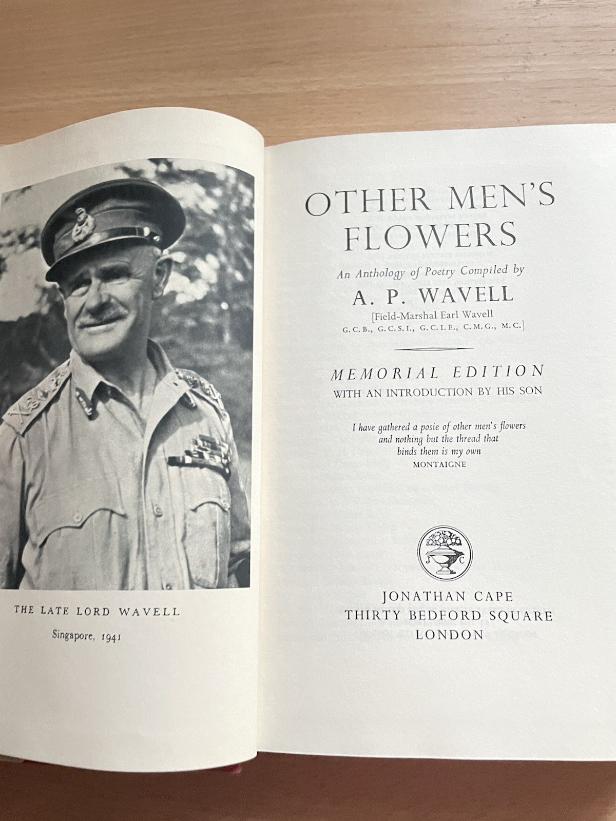 Other Men’s Flowers A. P. Wavell 1965 Memorial Edition Hardback In Dustjacket