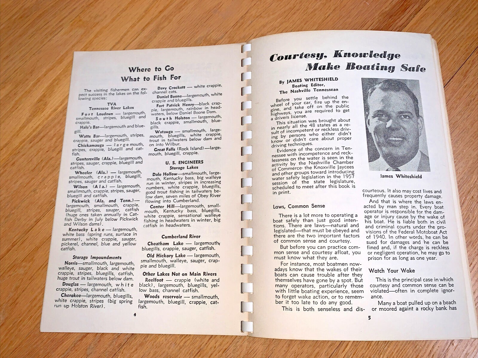 1957 THE NASHVILLE TENNESSEAN – BOATING & FISHING GUIDE with Large Map 148 pages