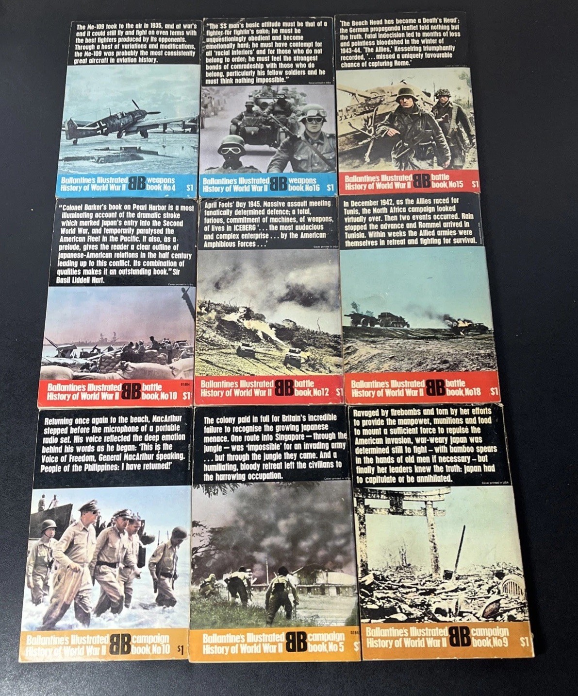 LOT OF 9 Ballantine’s Illustrated History of World War II Paperback Vintage Book