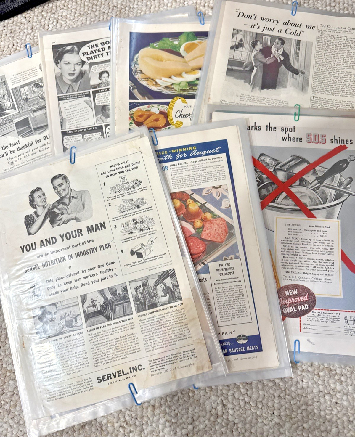 RARE! 10 pgs of 1930s 40s Good Housekeeping Magazine Pages in Plastic SCRAPBOOK