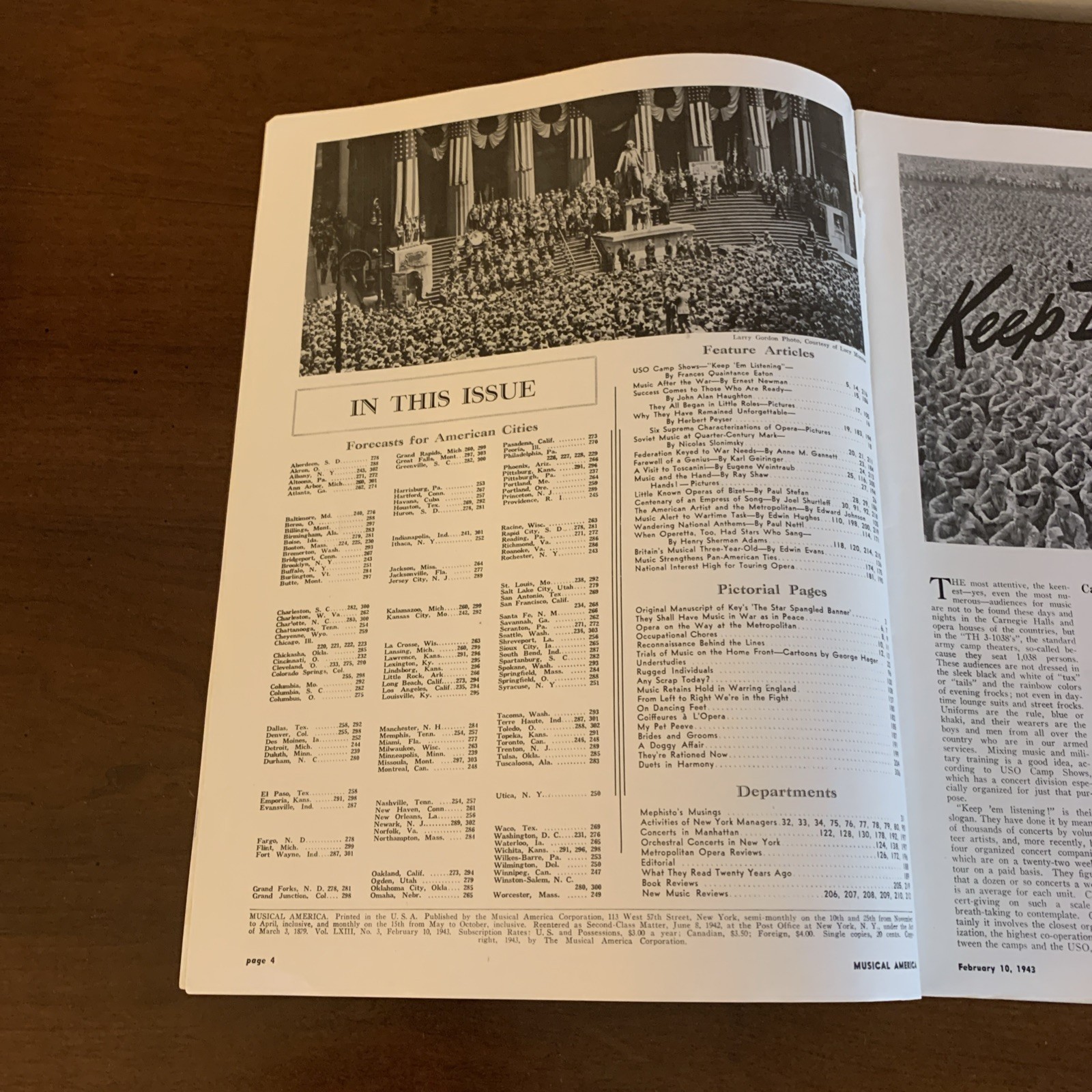 Musical America Magazine February 10, 1943 Jascha Heifetz 306 Pages Vol. 63 No 3