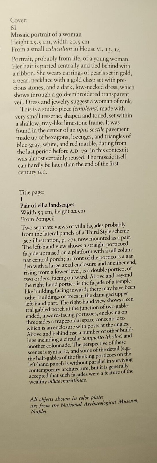 Pompeii AD 79 Treasures HC 1978 Amanda Claridge Museum of Fine Arts Boston Archa