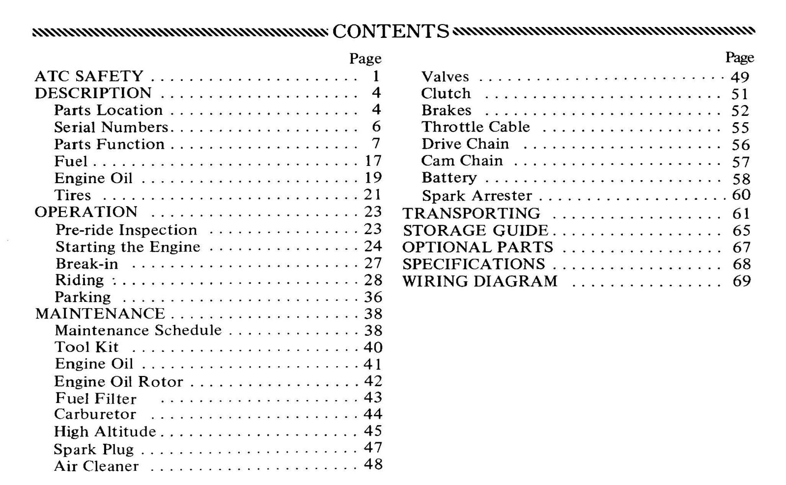 1984 Honda ATC200E Owner’s Manual 71 Pages