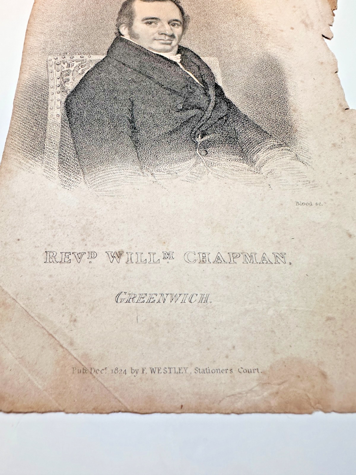 1824 Evangelical Magazine Rev William Chapman Greenwich Blood Engraving 5.5in