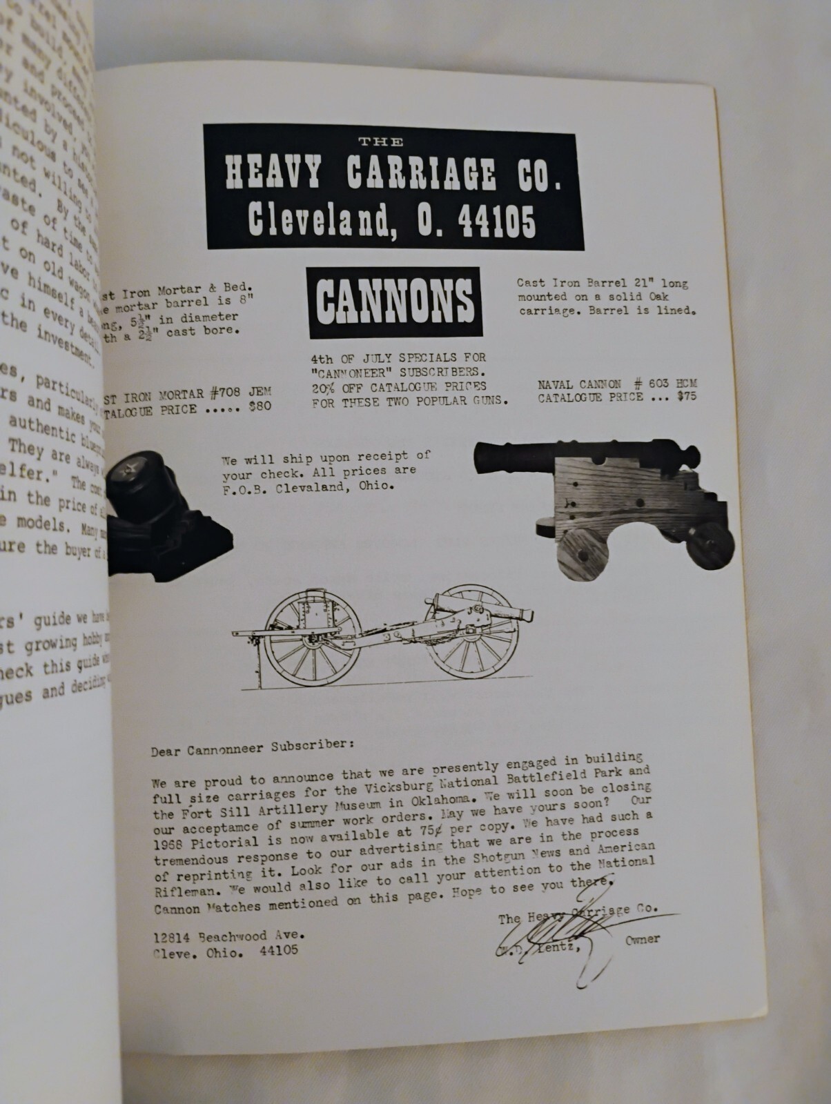 vintage 1968 artillery The Cannoneer magazine Vol. 2 #1 -foldout cannon diagram