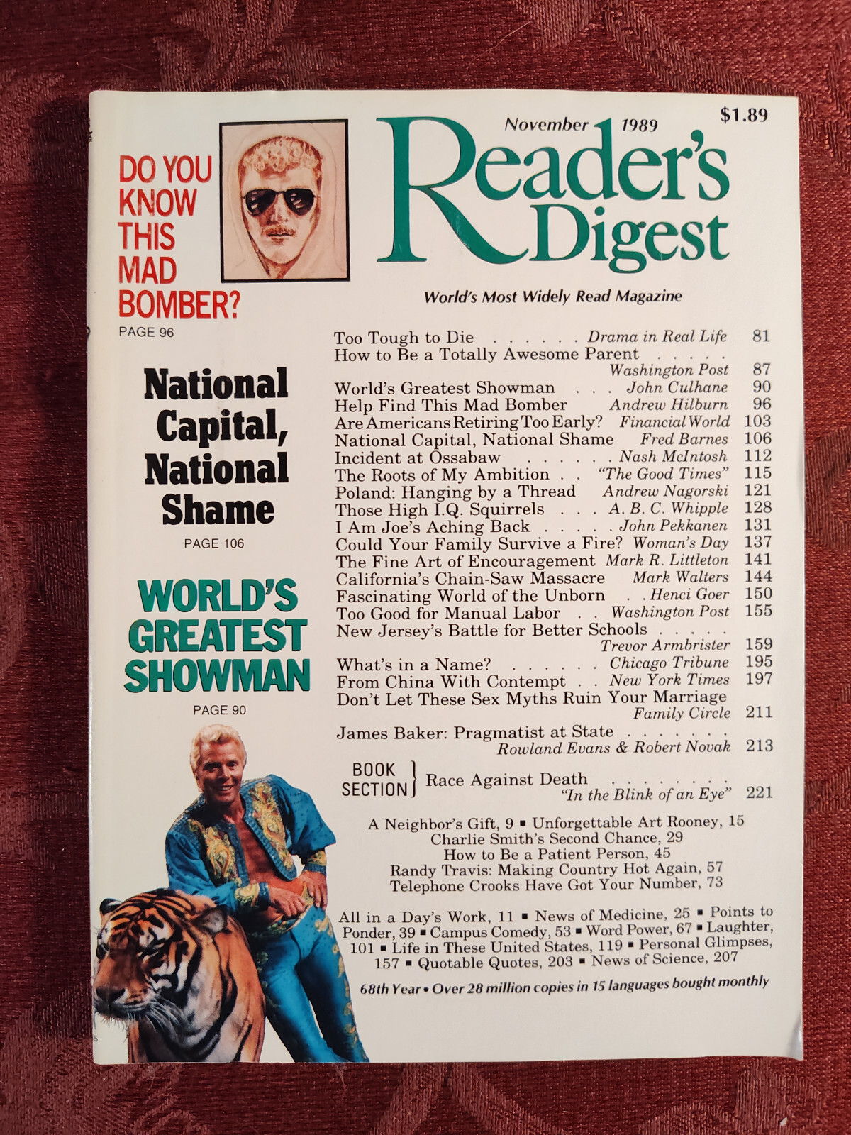 Readers Digest November 1989 Unabomber Alan Doelp Andrew Hilburn Fred Barnes
