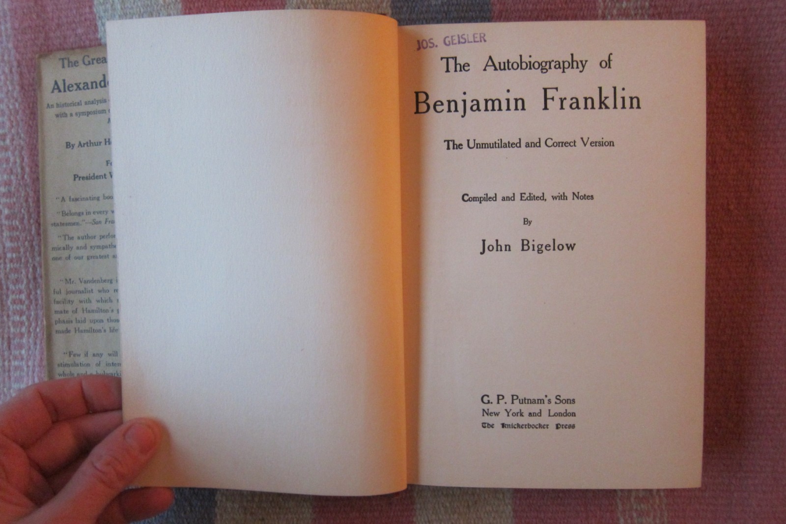 Antique Copy Autobiography Of Benjamin Franklin Hardcover with Dust Jacket