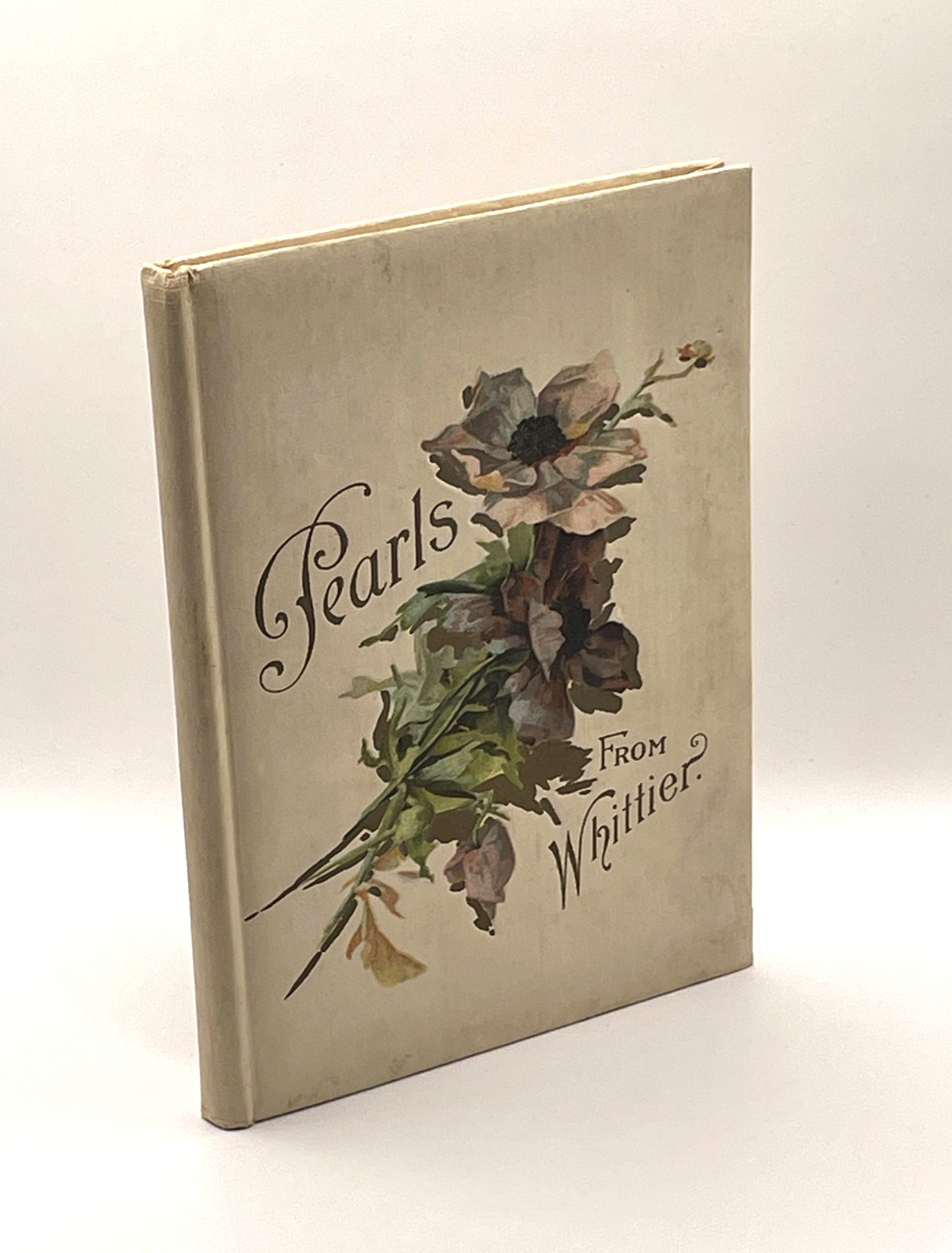 Antique 1890s Victorian Gift Book Pearls Whittier Botanical Color Plates Poetry