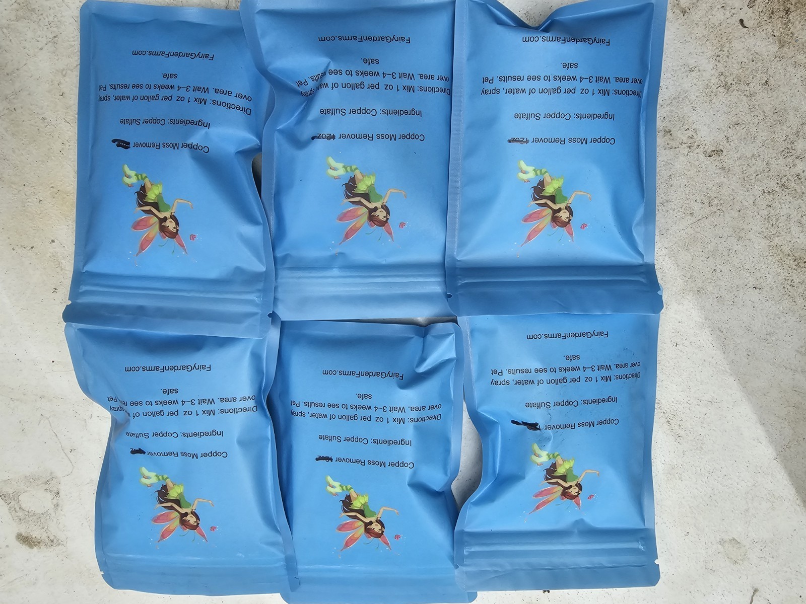 6 Bags of Copper Sulfate Moss Remover Powder, For Roofs Ponds Sidewalks 6oz Ea