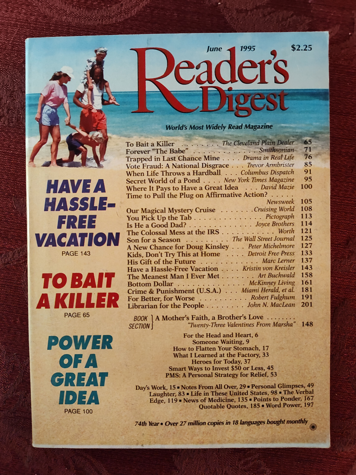 Reader’s Digest Magazine June 1995 Vacations Great Idea Art Buchwald Vote Fraud