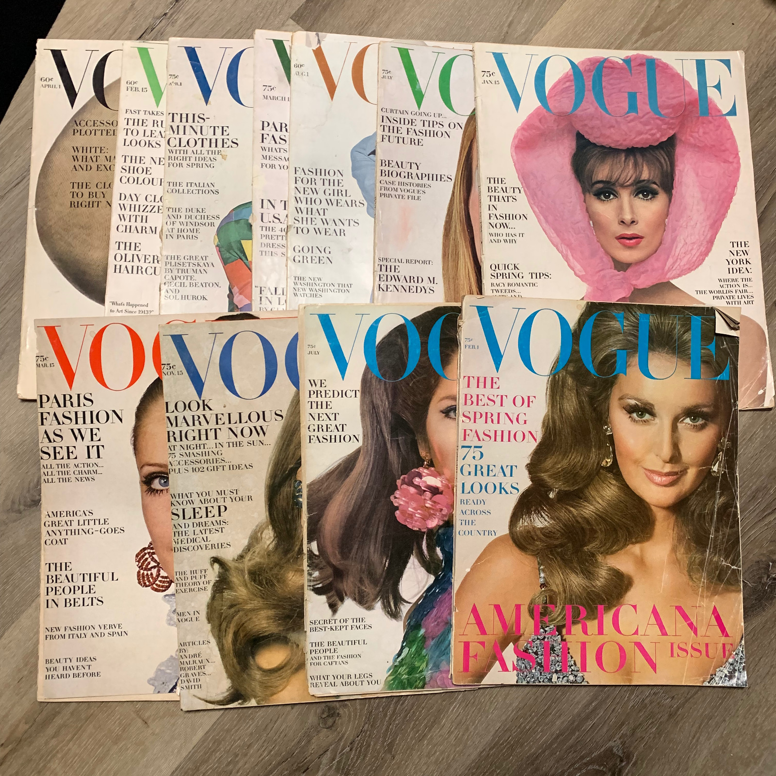 Lot of 11 Vintage Vogue Magazines 1963 1964 1965 1968 | Low Grade *Please Read*