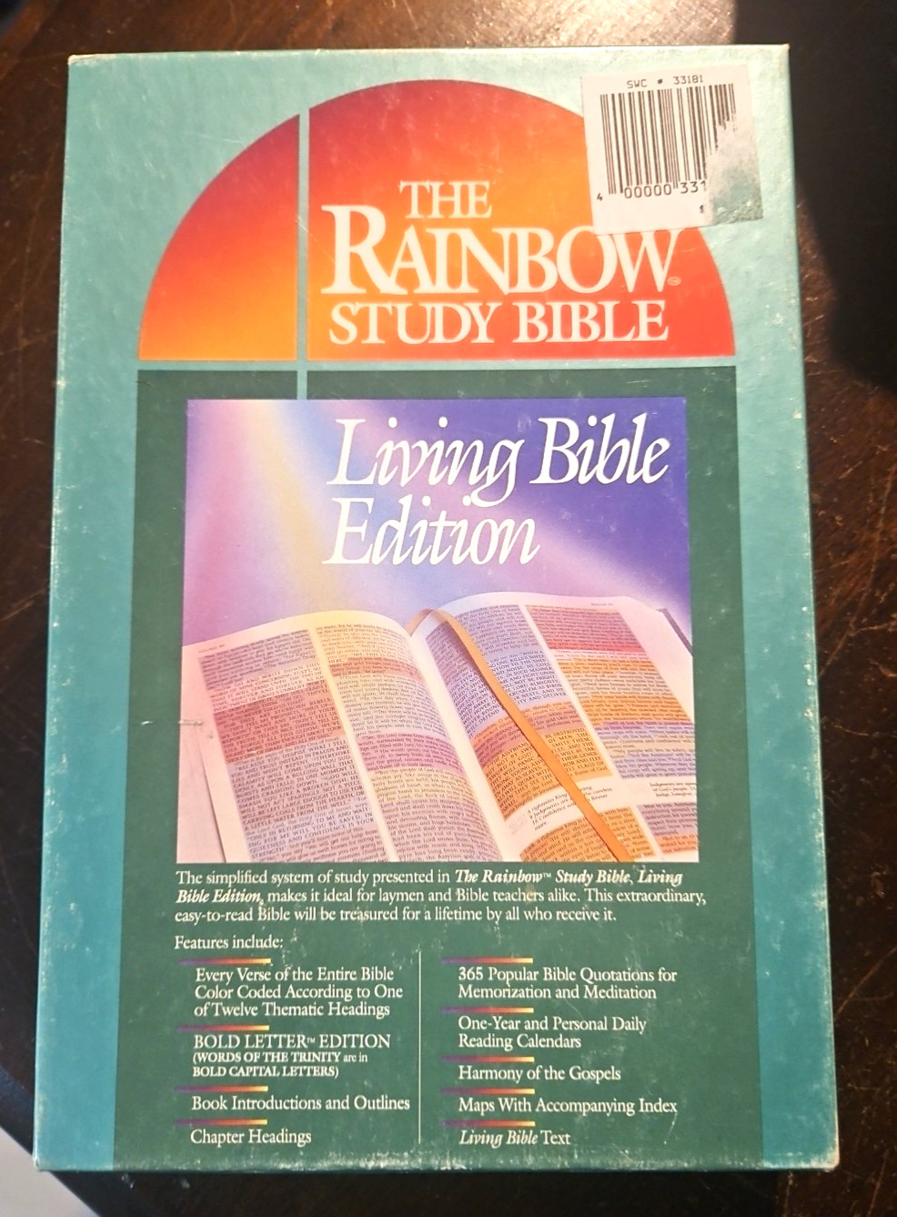 The Rainbow Study Bible Living Bible Edition 1992 Green Faux Leather VTG