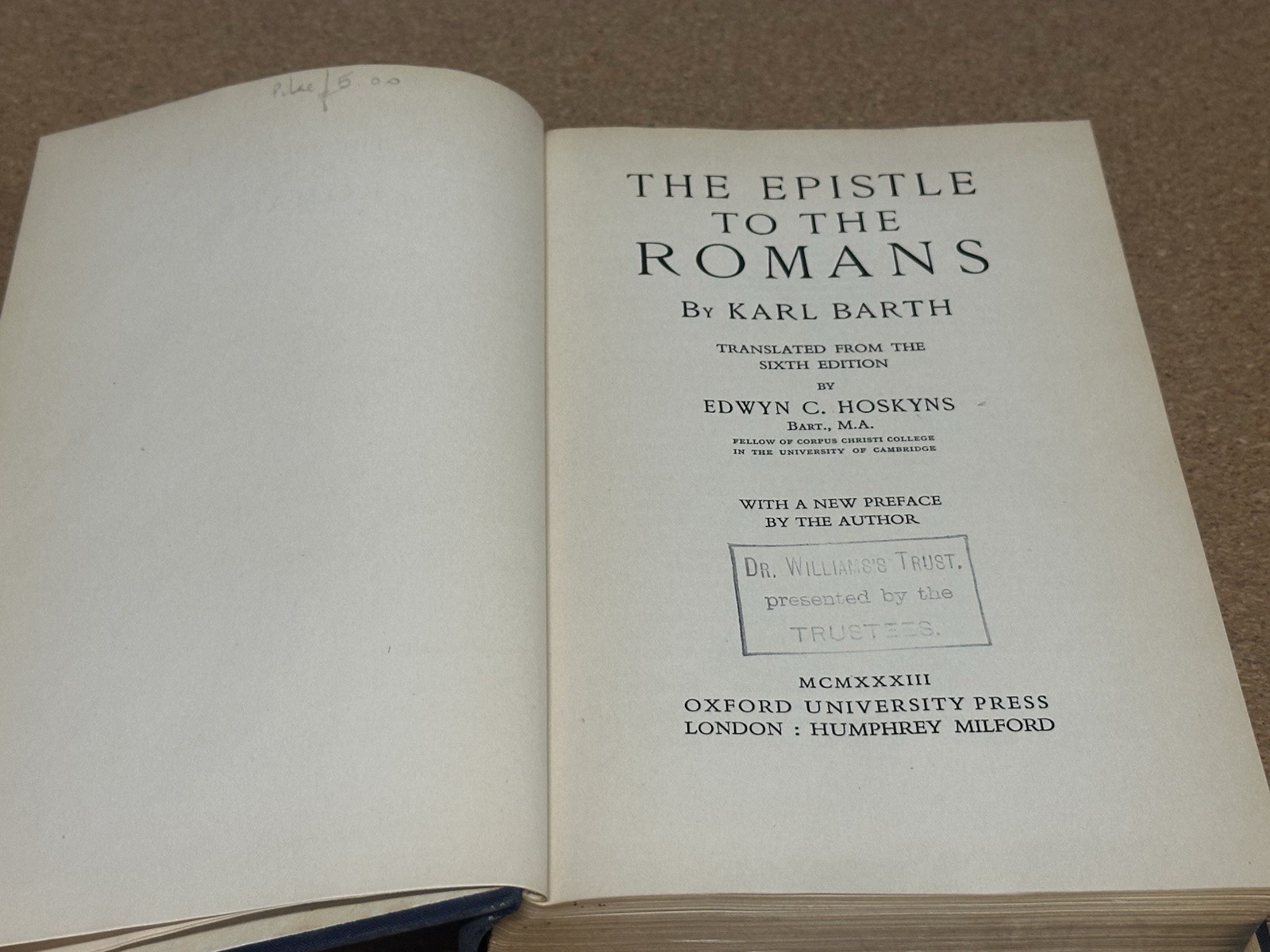The Epistle to the Romans Karl Barth 1st Ed 1st Print 1933 HC Oxford University