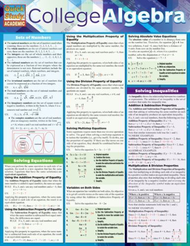 College Algebra (Quick Study Academic) – Cards By BarCharts, Inc. – GOOD