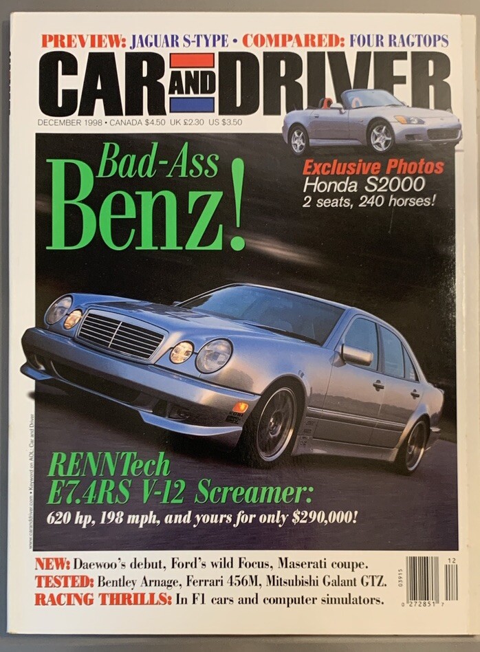 1998 December Car And Driver Magazine The Bad Ass Benz