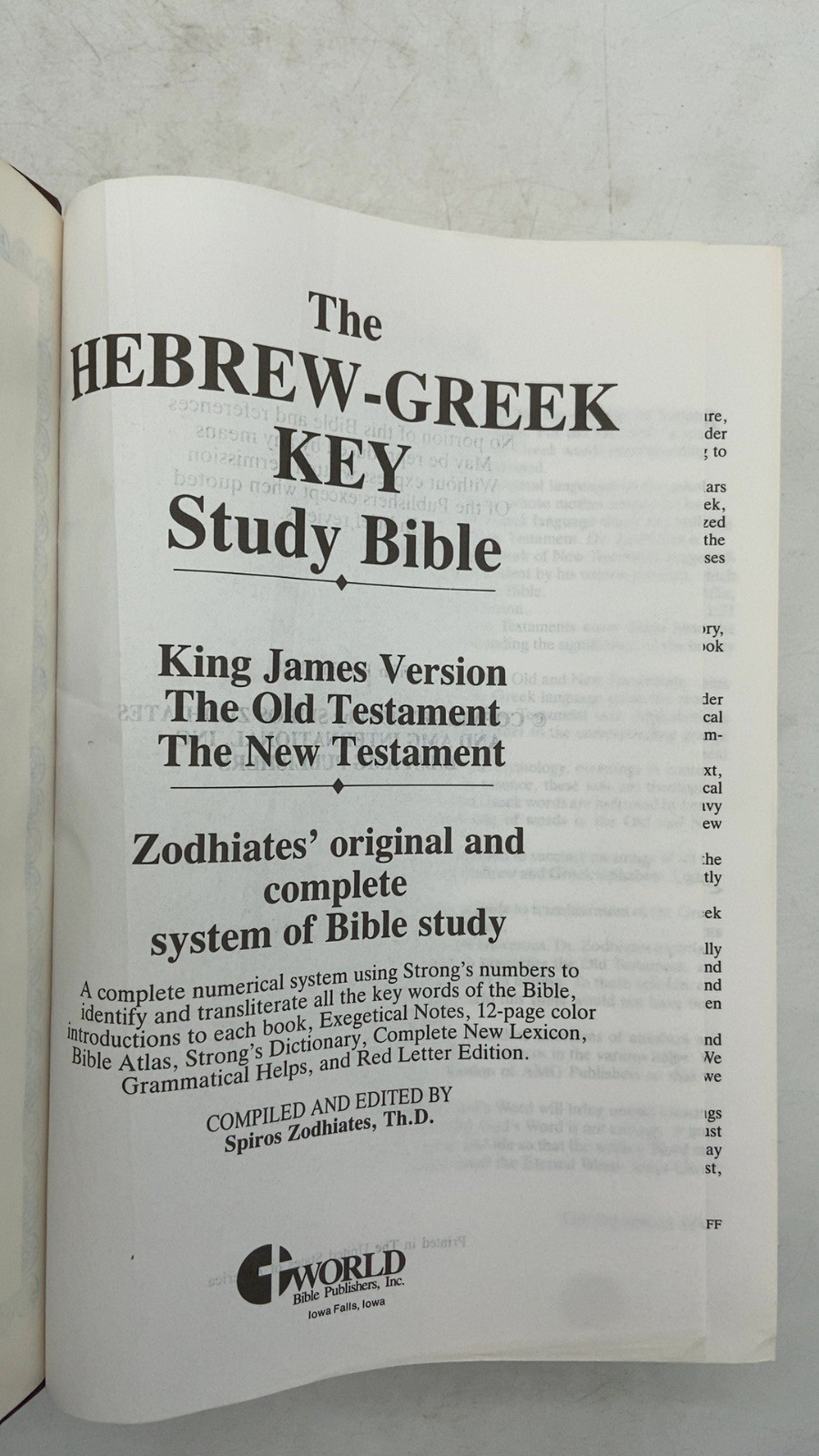 The Hebrew-Greek Key Study Bible Spiros Zodhiates, Th.D. Hardcover Fifth Prin…