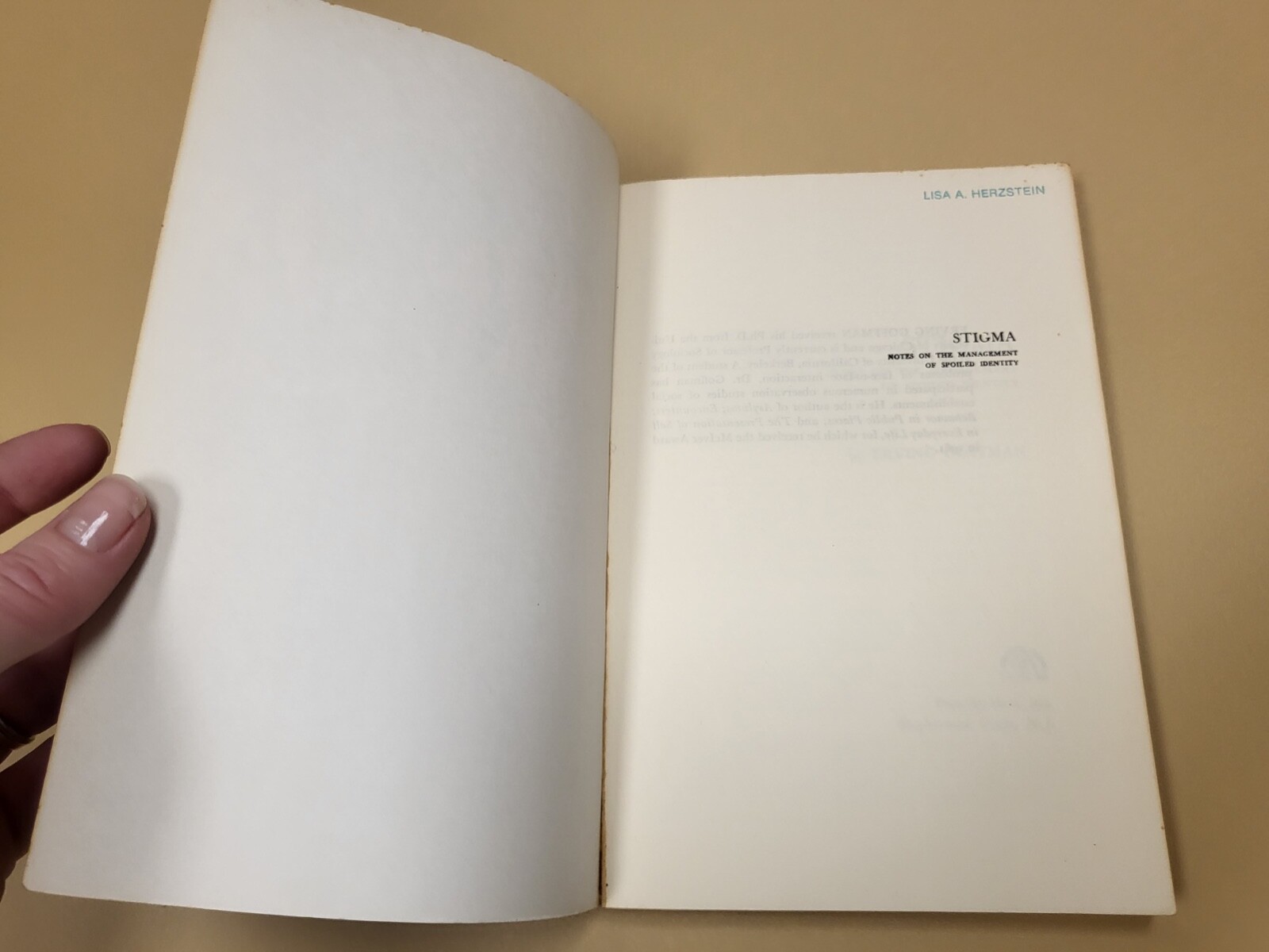 Stigma by Erving Goffman – A Spectrum Book – Psychology, Disability