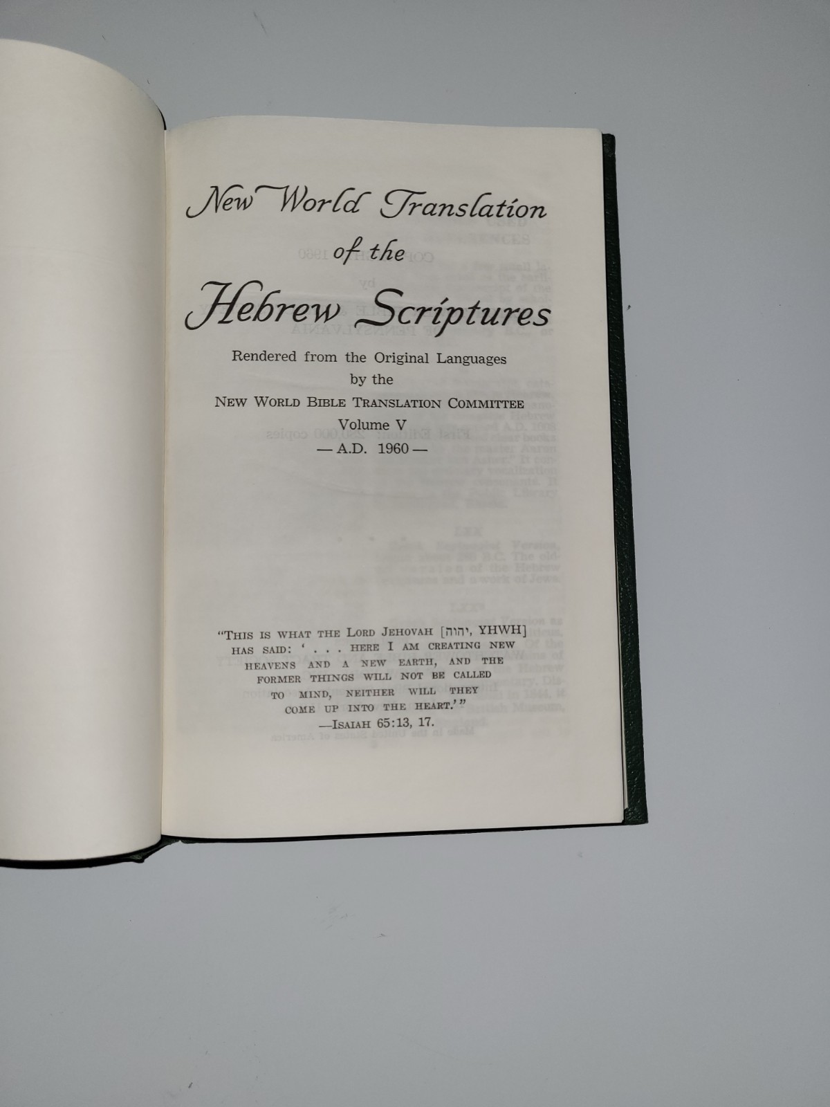 NEW WORLD TRANSLATION OF THE HEBREW SCRIPTURES Vol V 1960 1st Ed WATCHTOWER