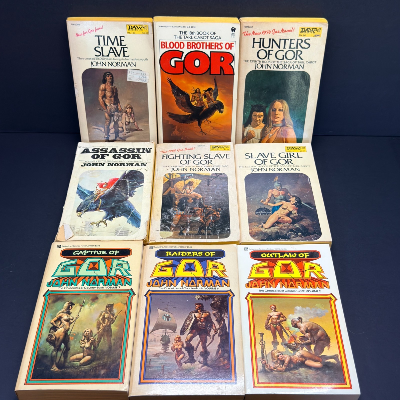 John Norman GOR Series Lot of 9 Del Rey Daw PB Books Capture Raiders Slave Cabot