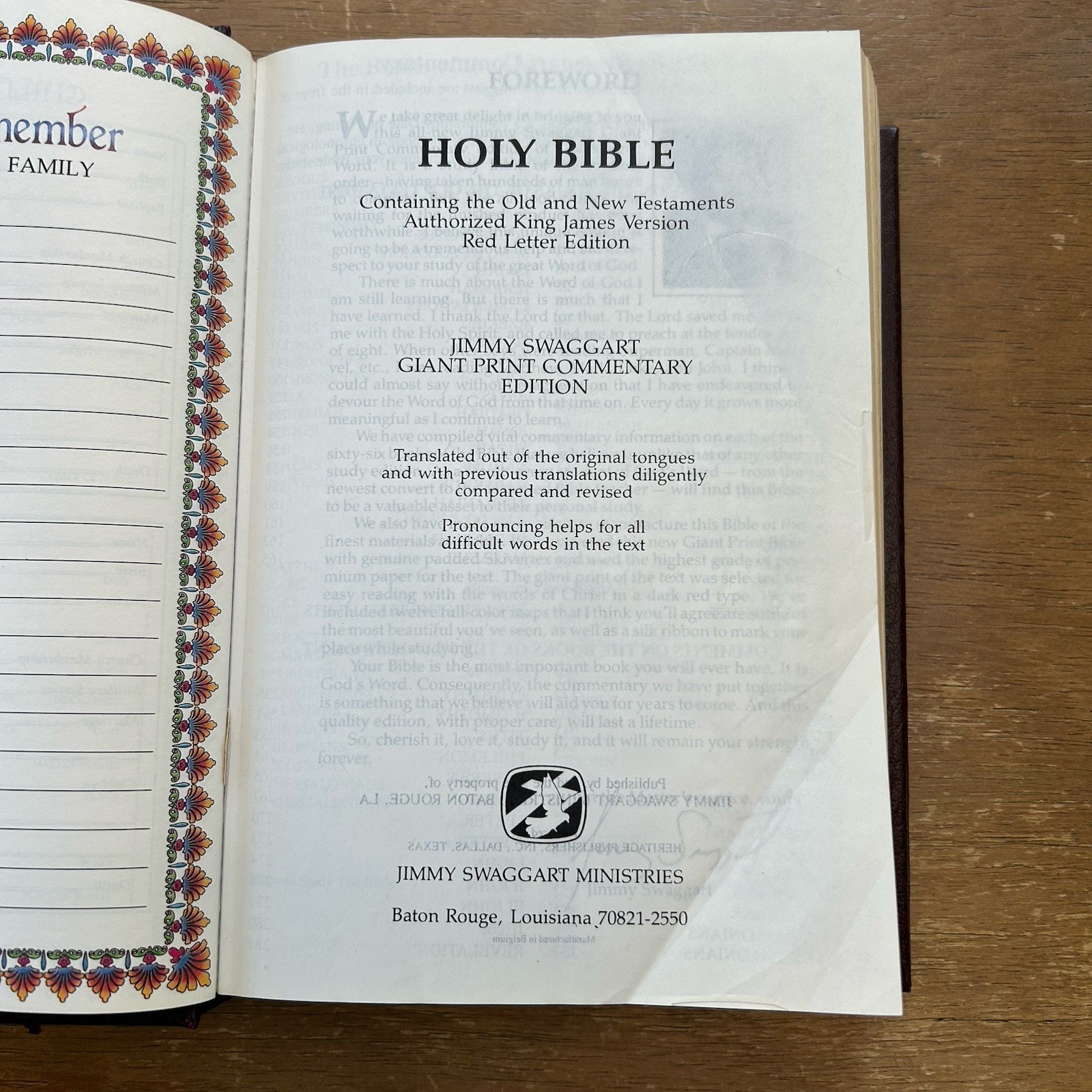 King James Holy Bible Jimmy Swaggart Giant Print Commentary Edition Red Letter