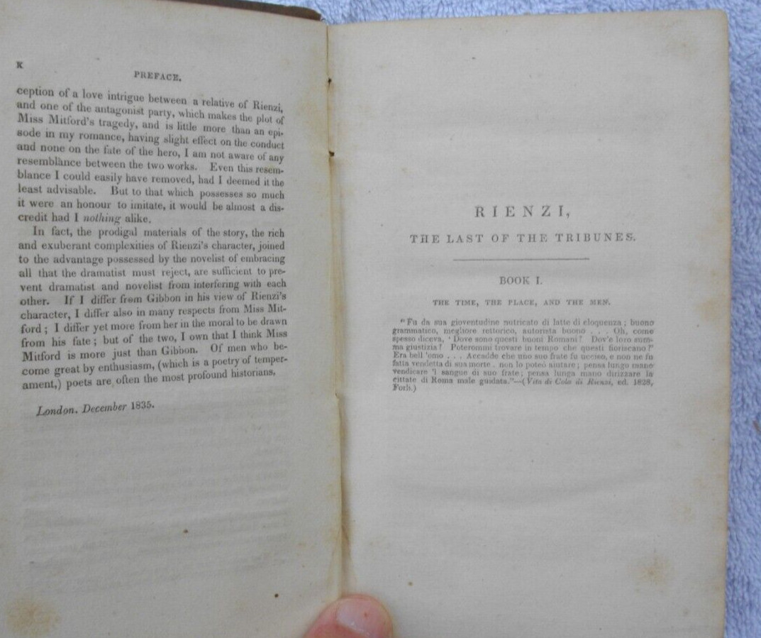 Rienzi, Last of The Tribunes by Sir E. Bulwer-Lytton 1835 Edition Rare Book