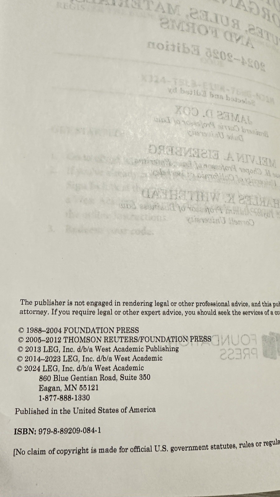 Corporations Other Business Organizations Statutes Rules Materials 2024-2025 Cox