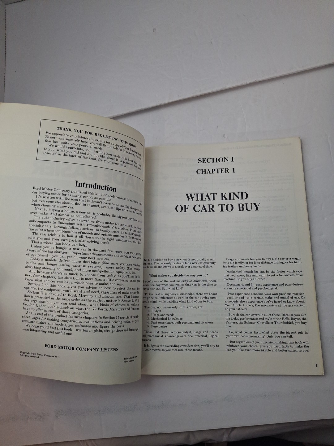 Car Buying Made Easier – Second Edition – Ford Motor Co – 1971 – Softbound Book
