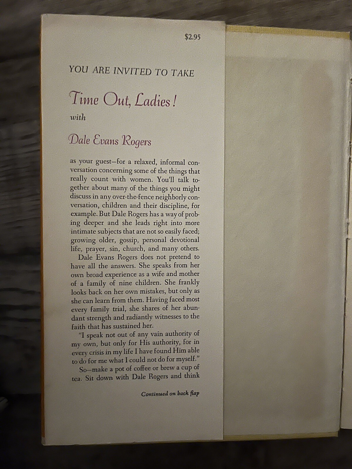 Time Out Ladies by Dale Evans Rogers 1966 Hardcover Book – 118 pages