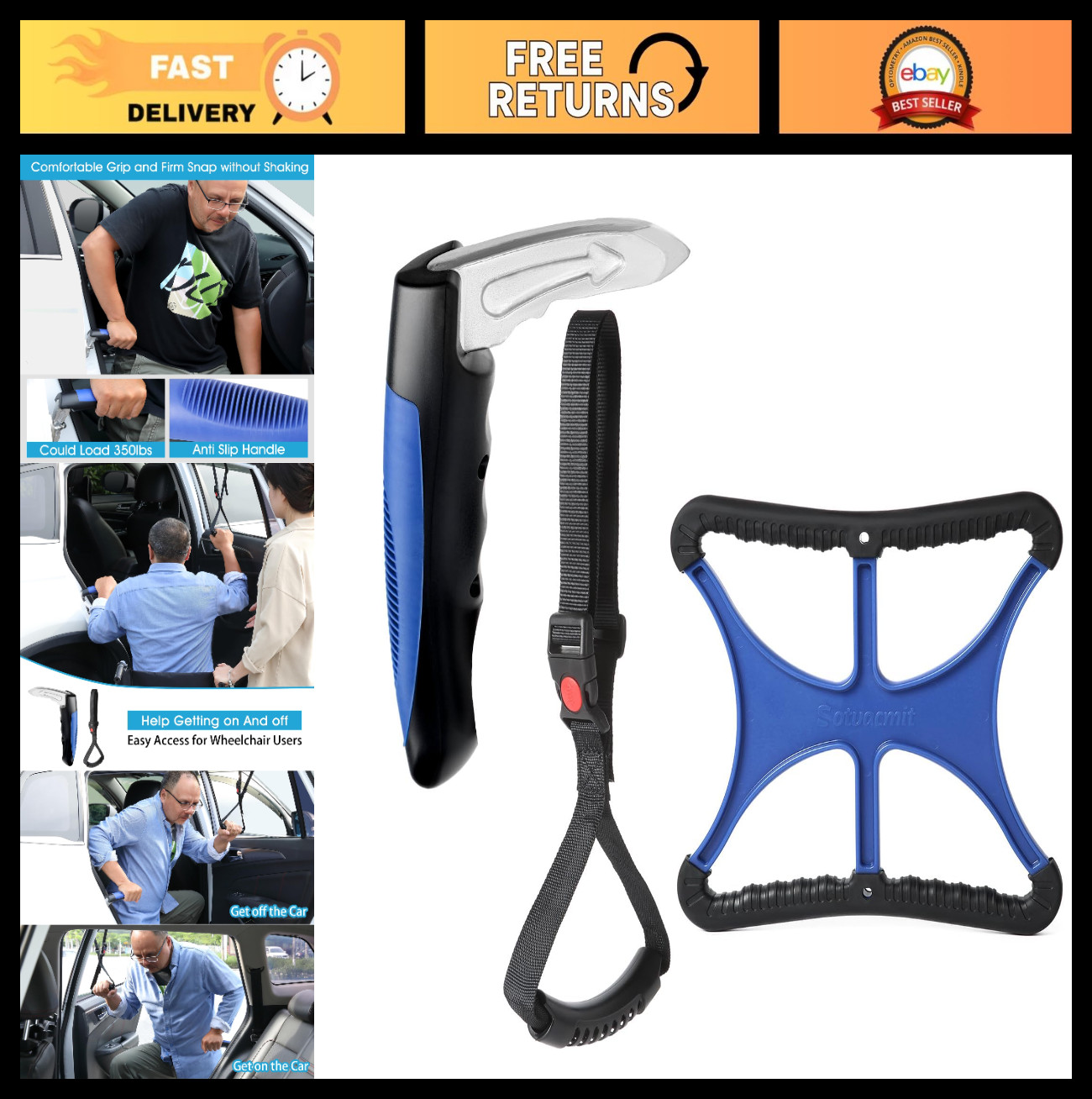 3-in-1 Mobility Independence Kit: Car Door Handle Assist, Portable Lift Aid for