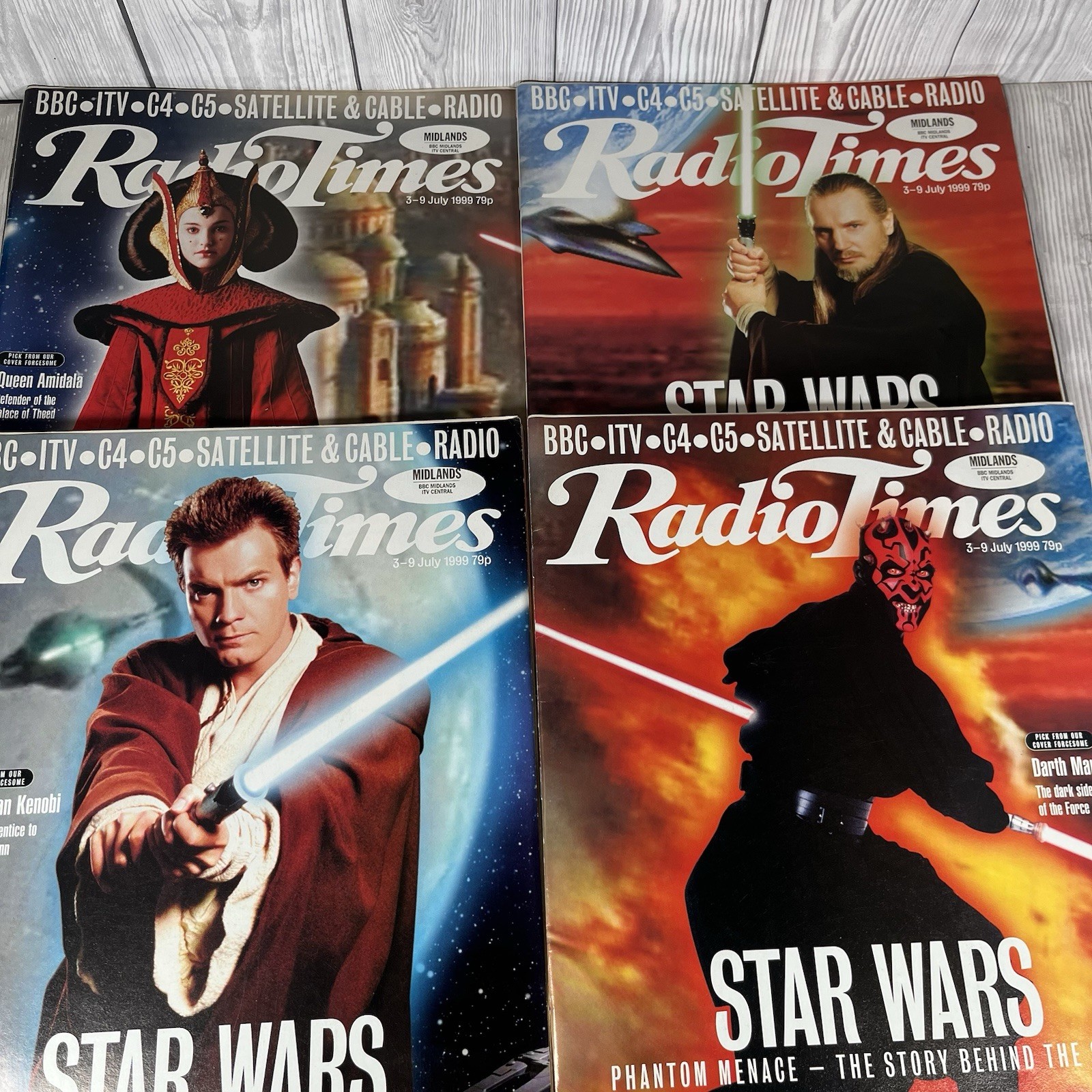 Radio Times 3-9 July 1999 Star Wars: The Phantom Menace Full Set of 4 Covers VGE