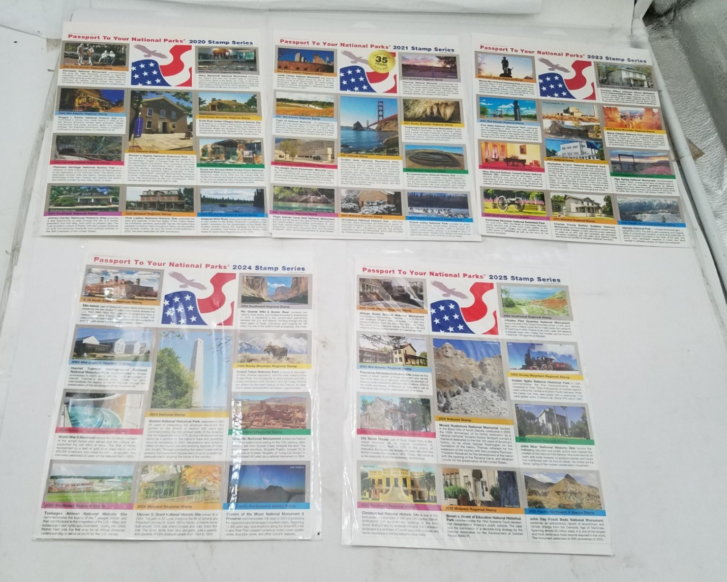 Lot of 5 Passport to Your National Parks Stamp Series-5 various years