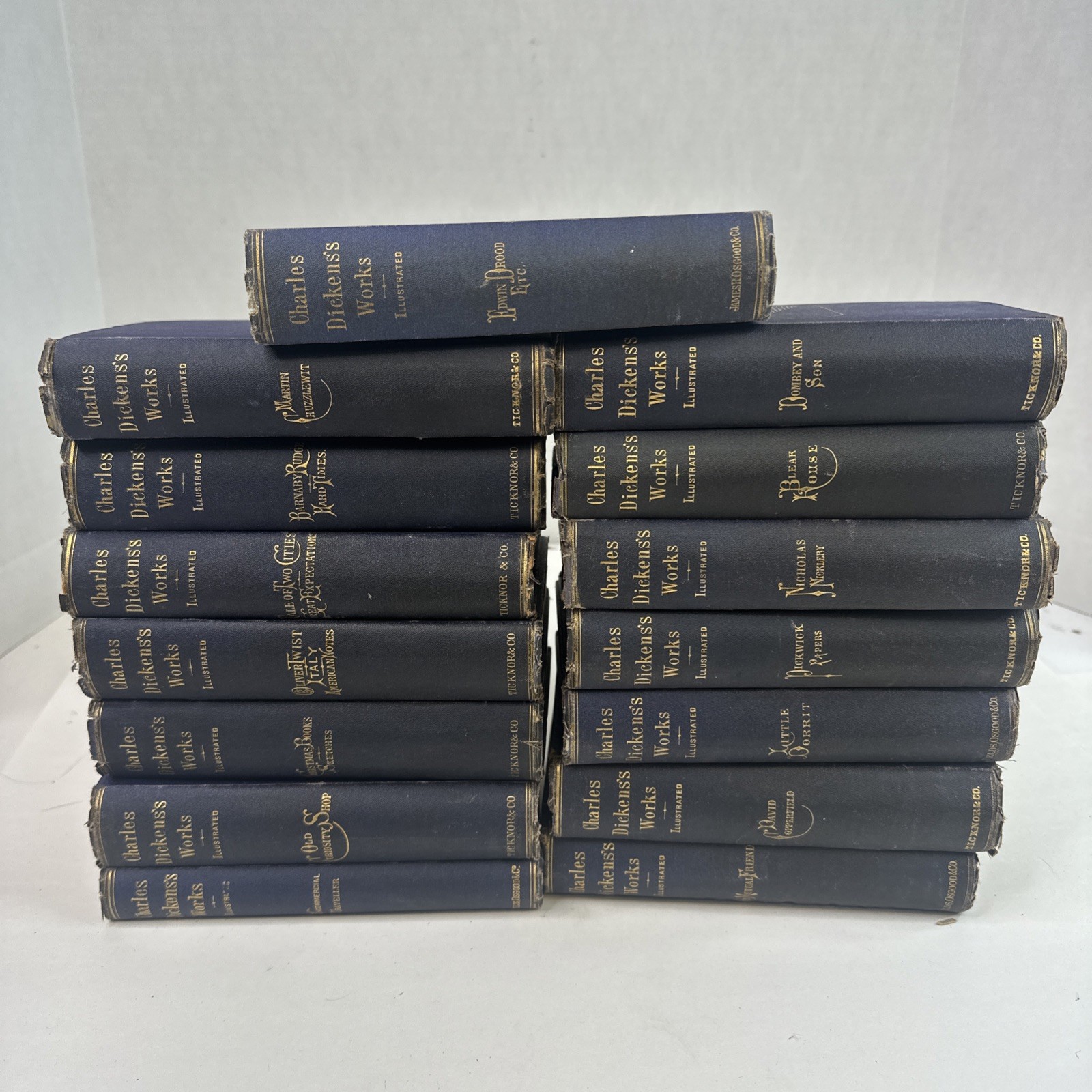 Charles Dickens’s Works Illustrated Ticknor & Co Lot Of 15 Books 1860’s/1870’s