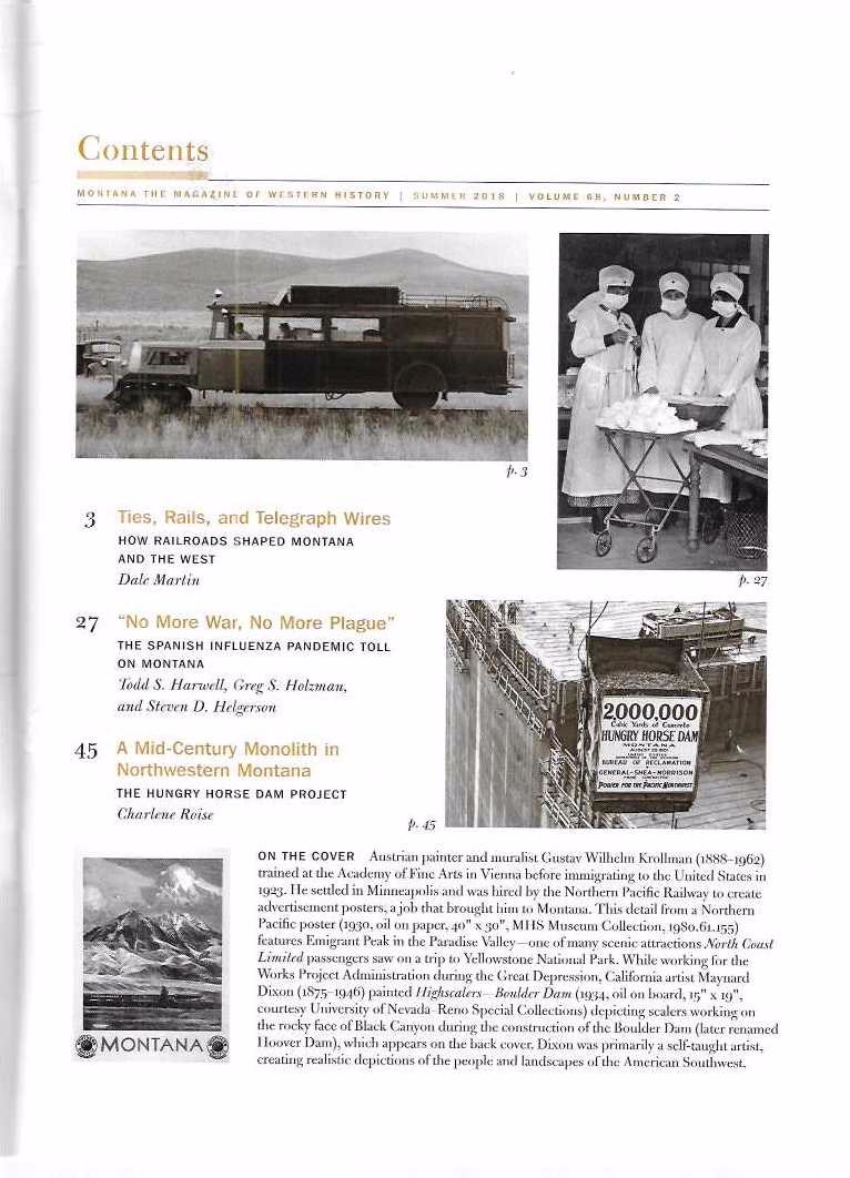 Montana Magazine Western History 2 2018 Railroads Telegraphs Hungry Horse Dam