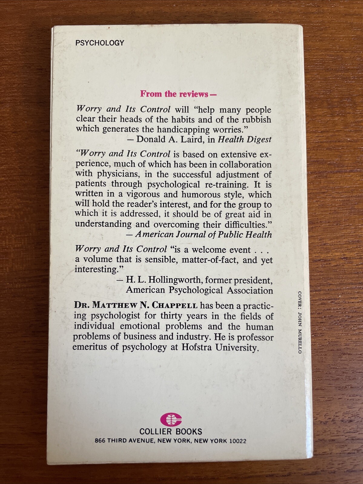 Worry and its Control Matthew Chappell Collier Books, Psychology 1966 Paperback