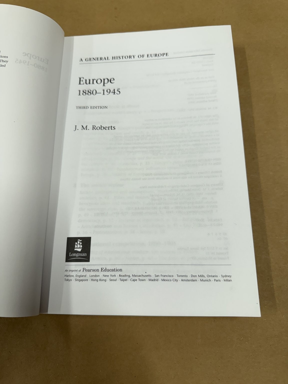 Europe 1880-1945 J. M. Roberts Third Edition 2000 European History