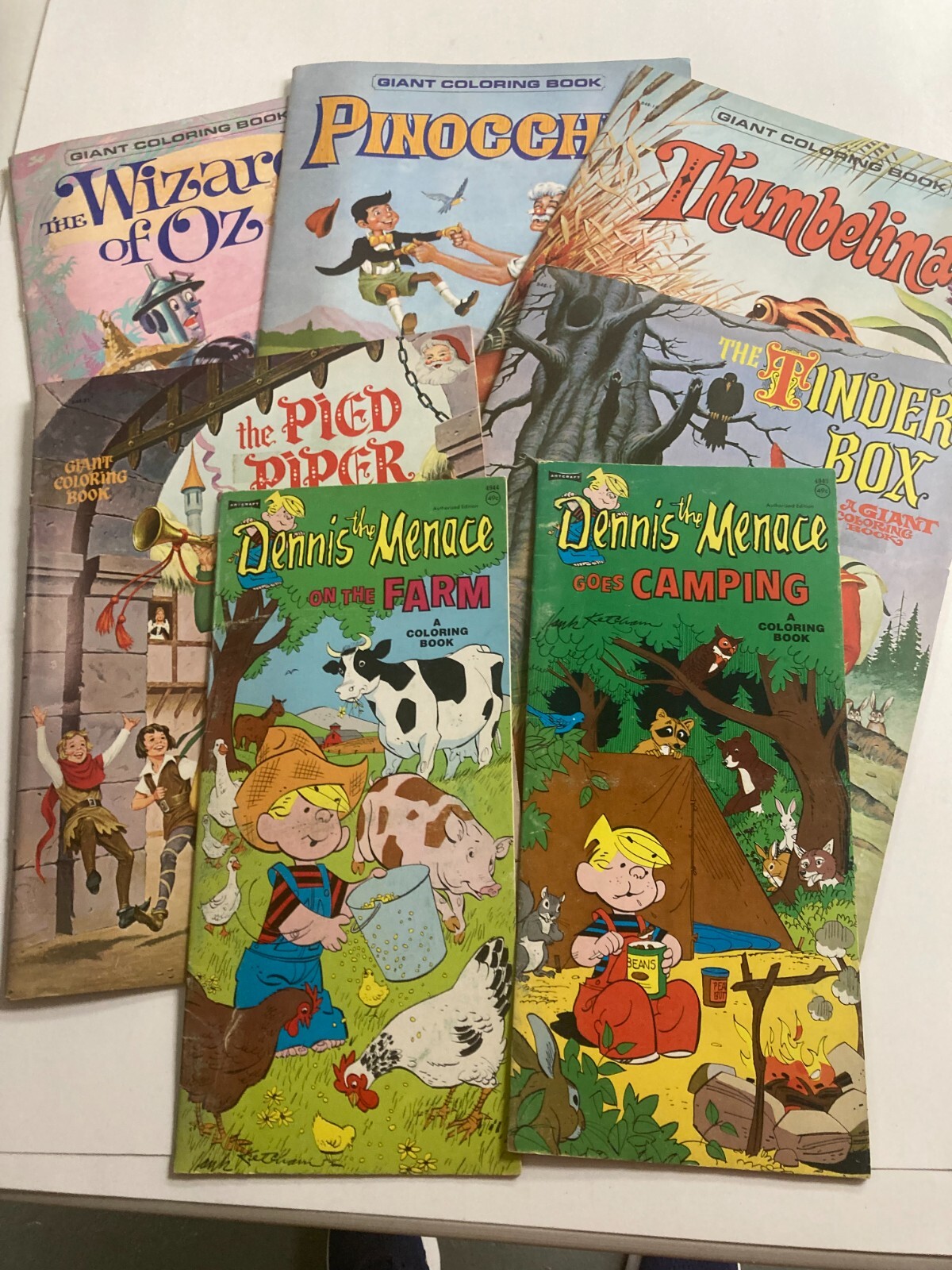 Vintage – Seven (7) Clean Giant Coloring Books – Wizard of OZ, Pinocchio,
