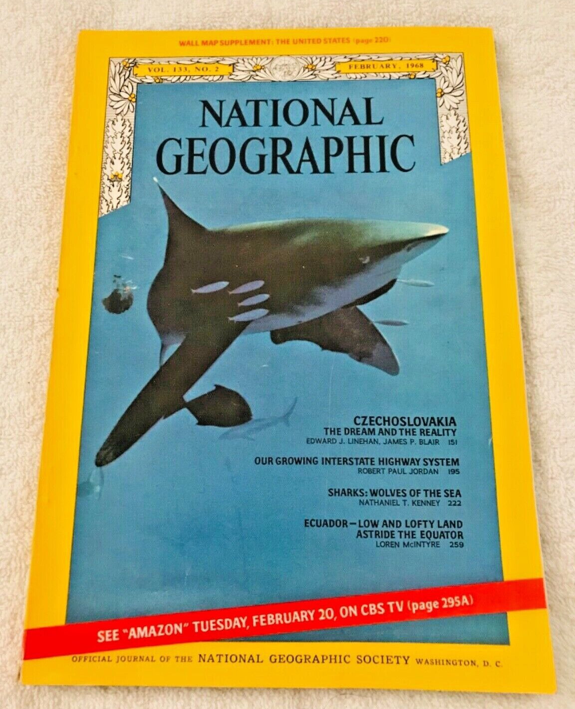 National Geographic February 1968 Czecholovakia Ecuador Shark (w/pullout poster)