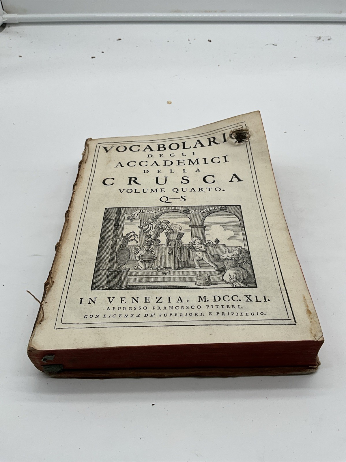 Vocabulary Of The Academics Of The Bran, 1741 Antique Book With Bullet Hole, CF