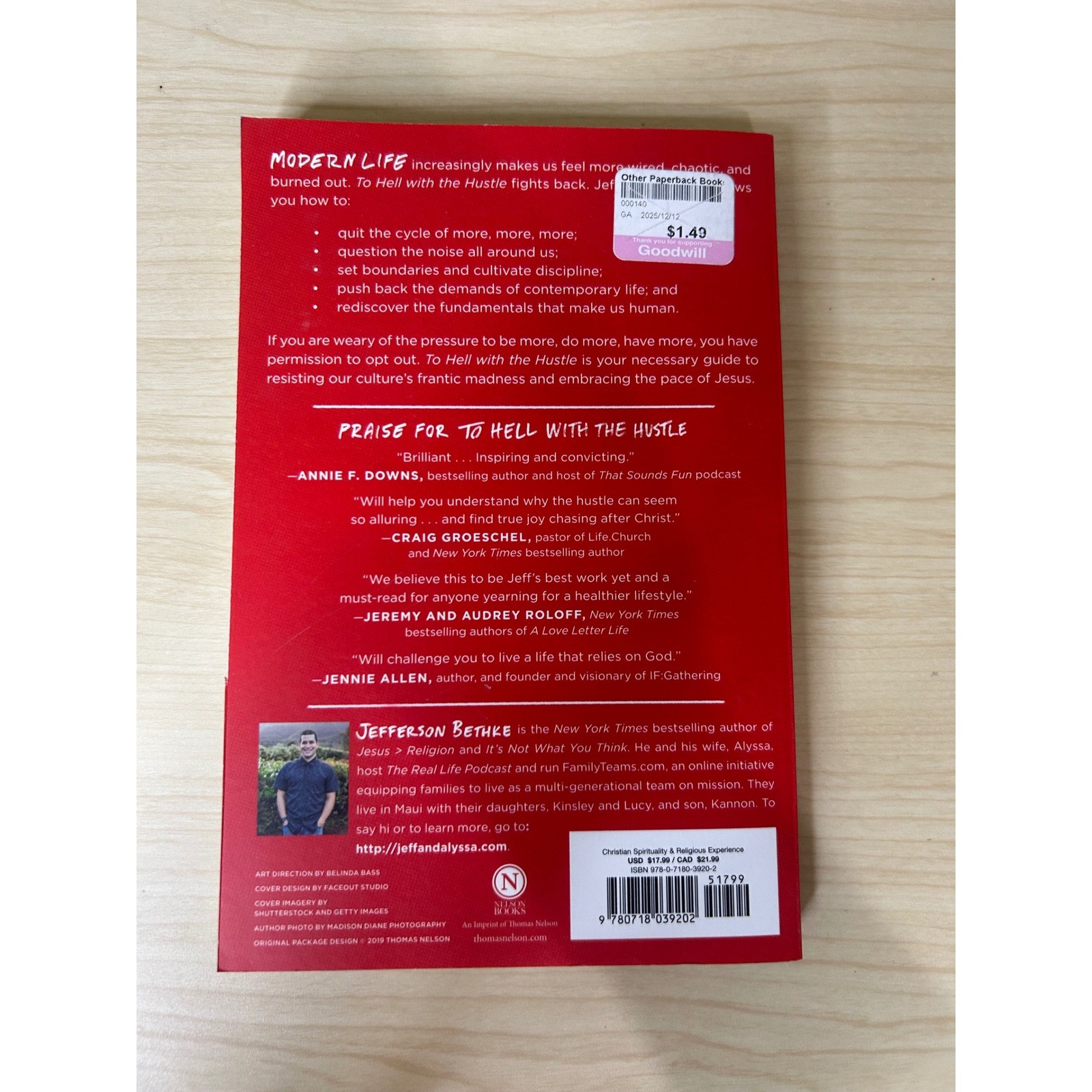 To Hell with the Hustle Jefferson Bethke Paperback 2019 Christian Spirituality