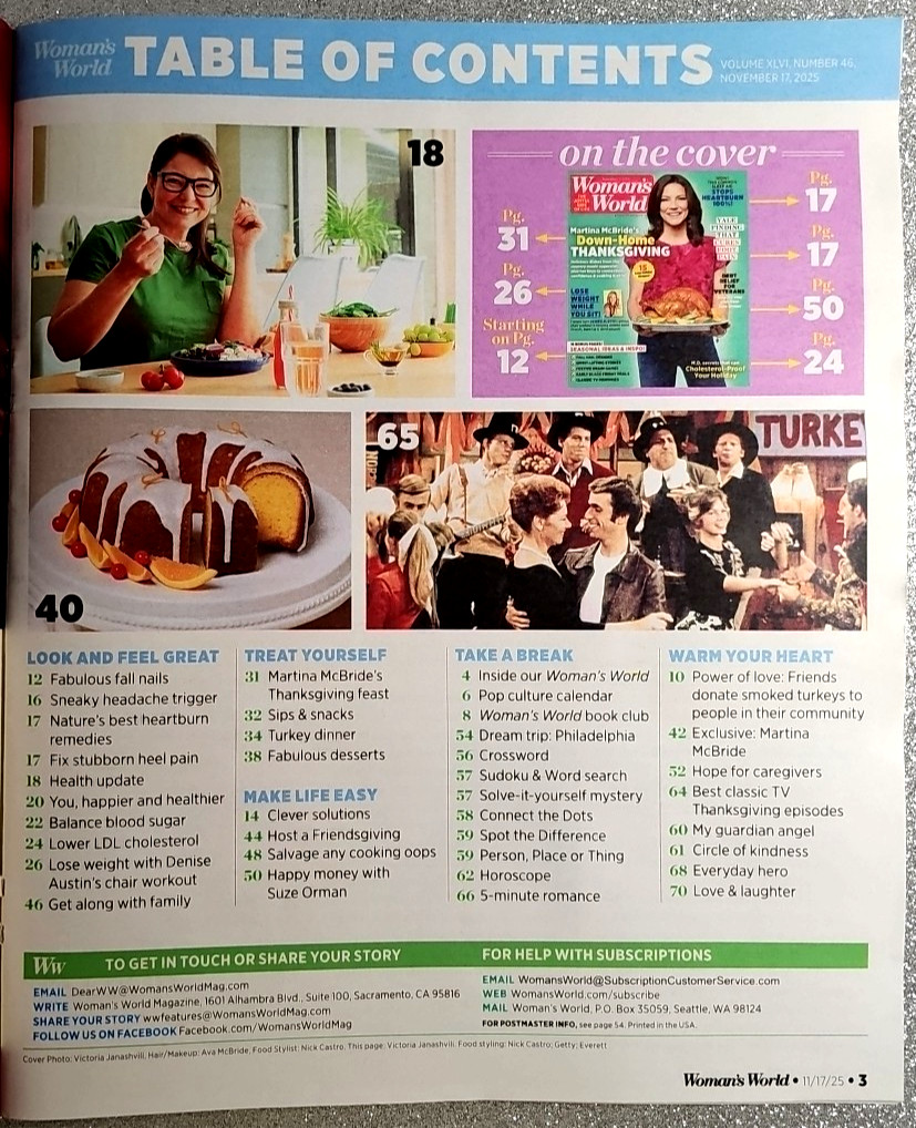 Woman’s World 2025 Nov 17 ~ Martina McBride ~ Denise Austin ~ 16 Bonus Pages!