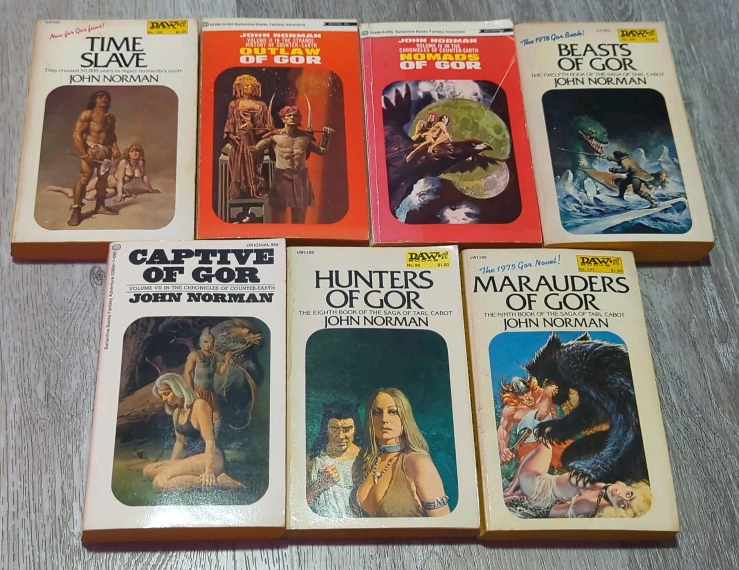 Gor series by John Norman. 7 book lot. Vintage DAW & Ballantine Sword & Sorcery