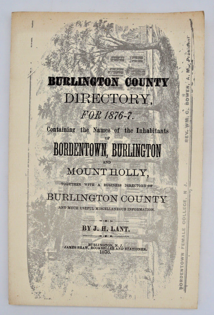 1974 Burlington County New Jersey Directory 1876-7 Facsimile Softcover 111 pages